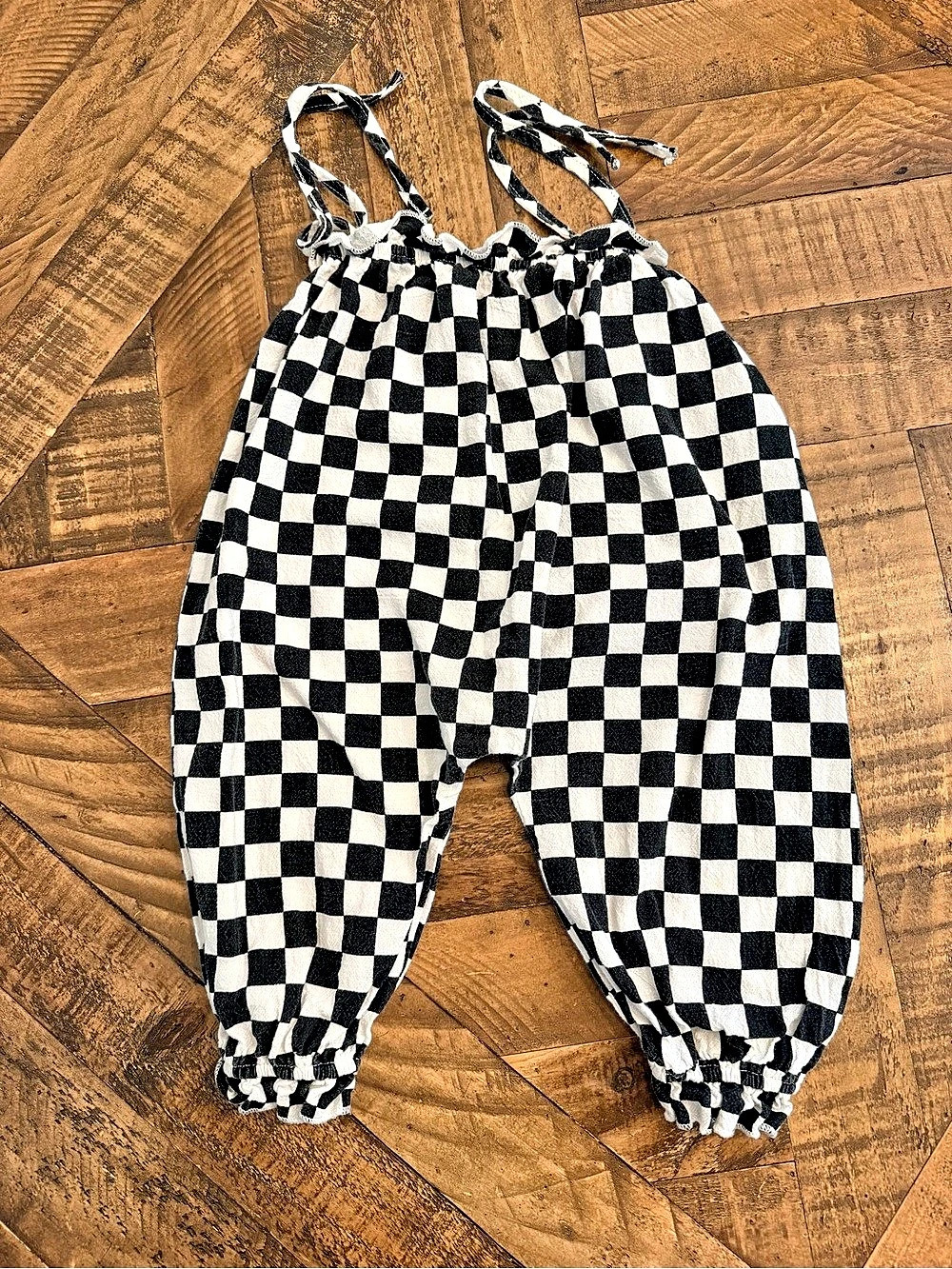 Girls Black & White Checkered Romper